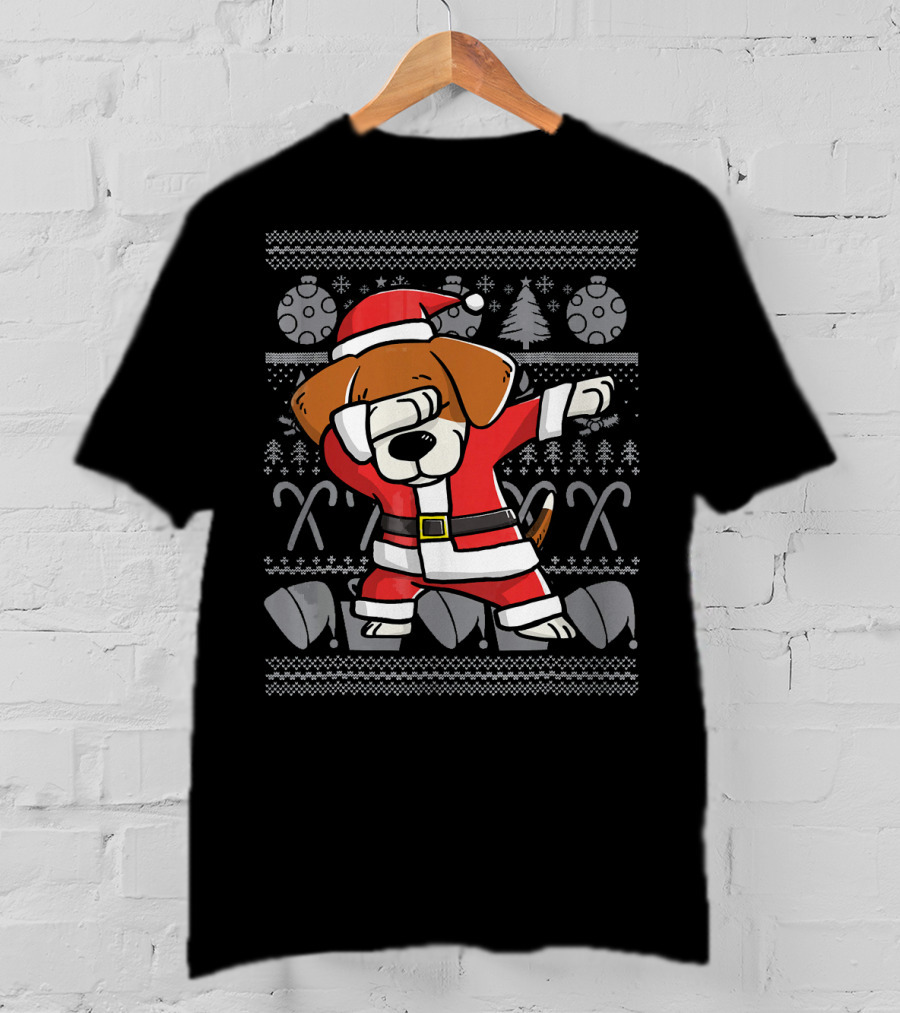 Dabbing Beagle Dog In Santa Claus Costume Christmas T-Shirt