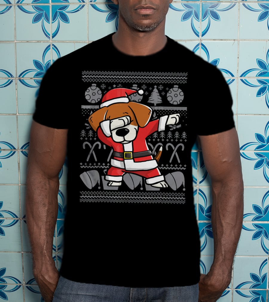 Dabbing Beagle Dog In Santa Claus Costume Christmas T-Shirt