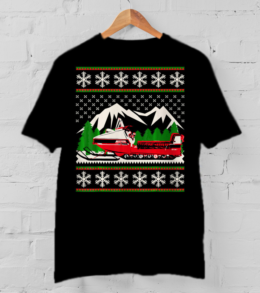 Vintage Snowmobile Ugly Christmas T-Shirt