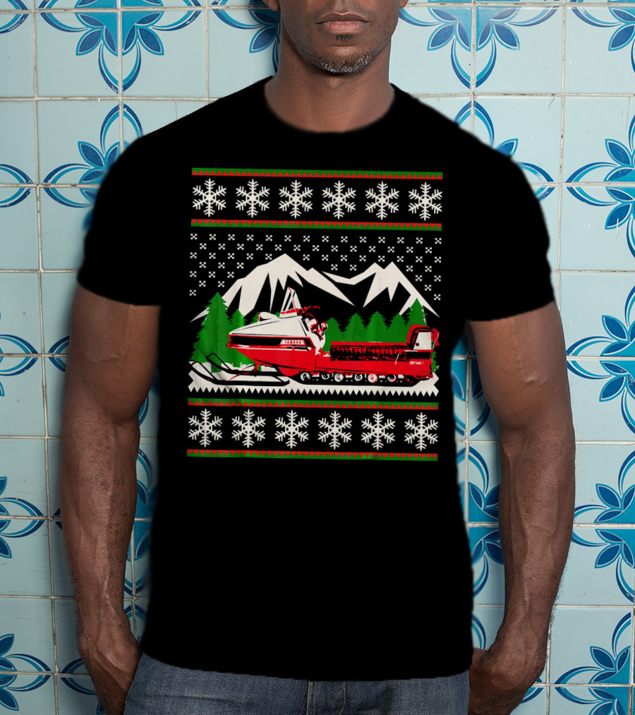 Vintage Snowmobile Ugly Christmas T-Shirt