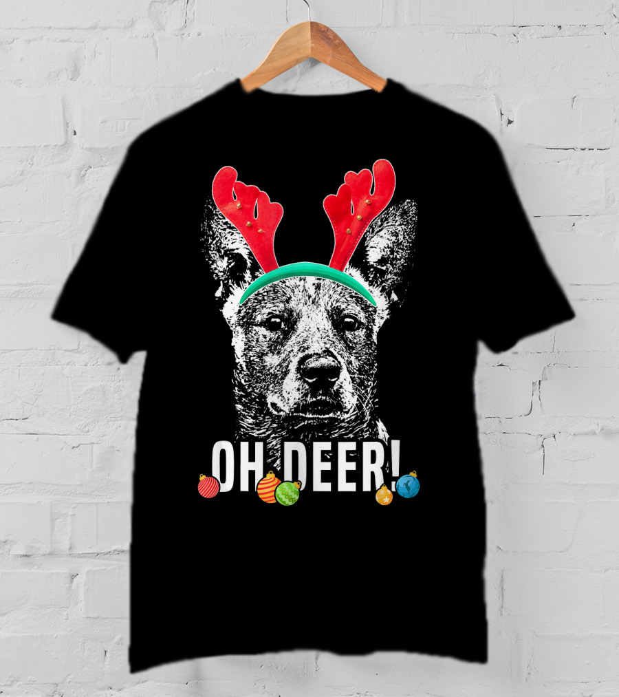 Oh Deer Funny Australian Cattle Dog Antlers Holiday T-Shirt