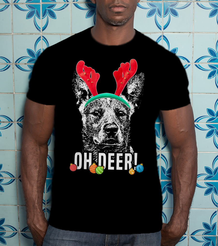 Oh Deer Funny Australian Cattle Dog Antlers Holiday T-Shirt