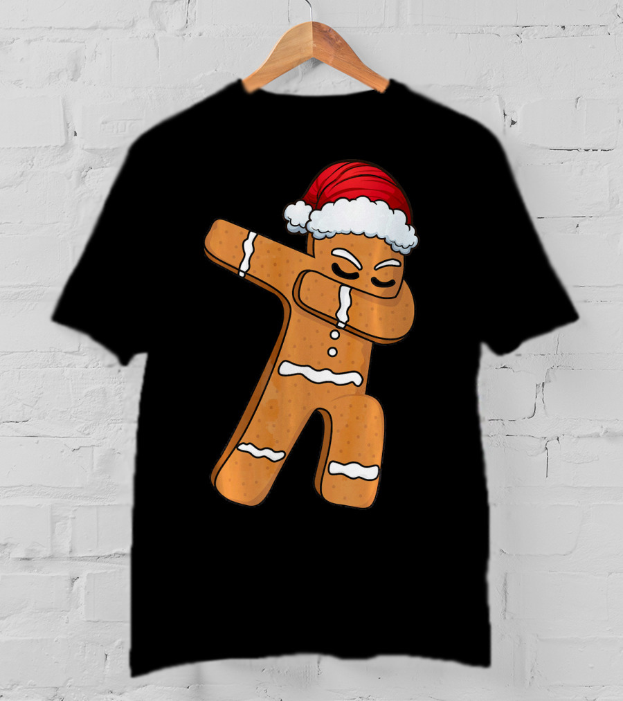 Dabbing Gingerbread Man With Santa Hat Holiday Fun T-Shirt