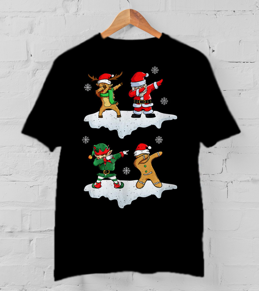 Dabbing Santa Reindeer Elf Dab In The Snowflakes T-Shirt