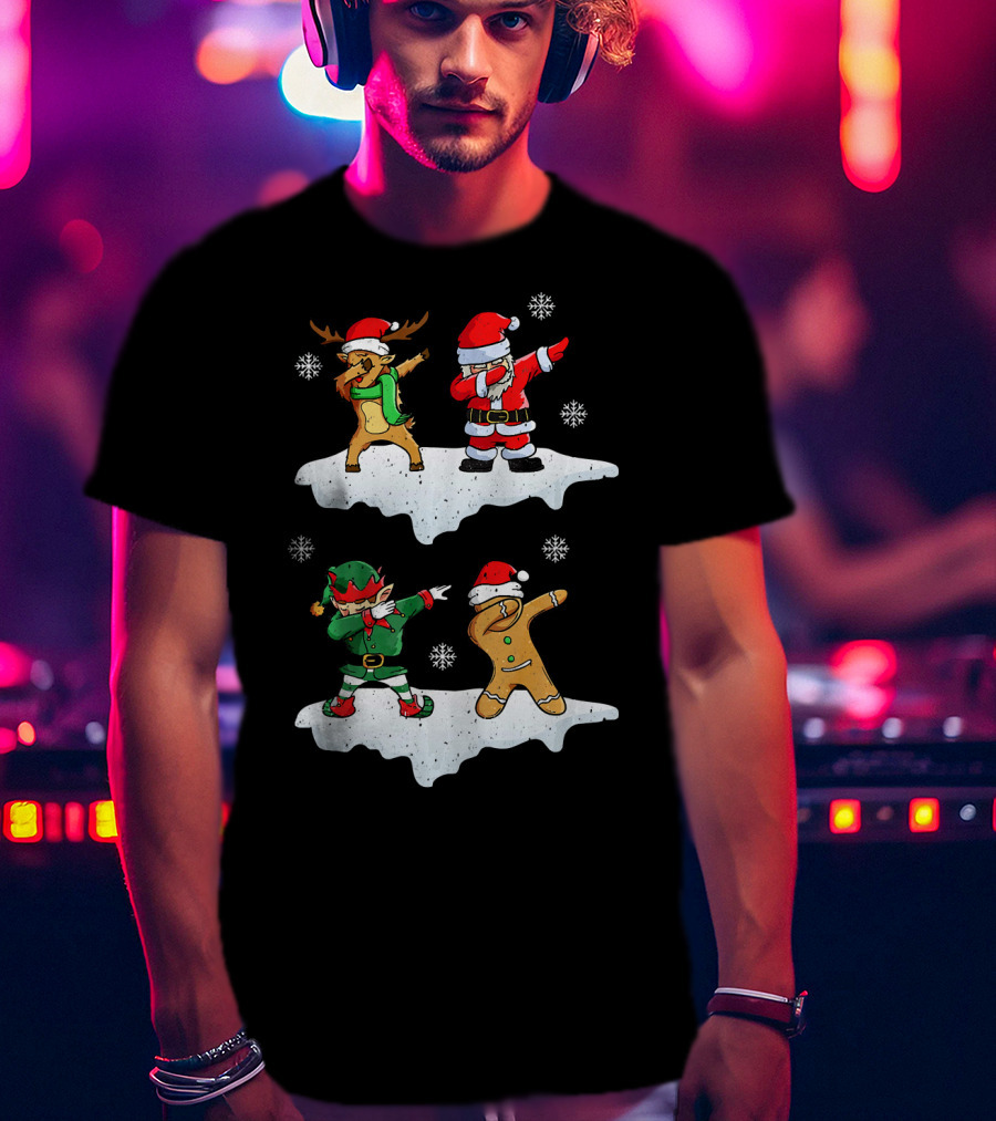 Dabbing Santa Reindeer Elf Dab In The Snowflakes T-Shirt