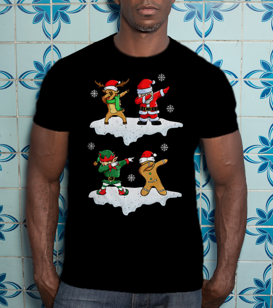 Dabbing Santa Reindeer Elf Dab In The Snowflakes T-Shirt