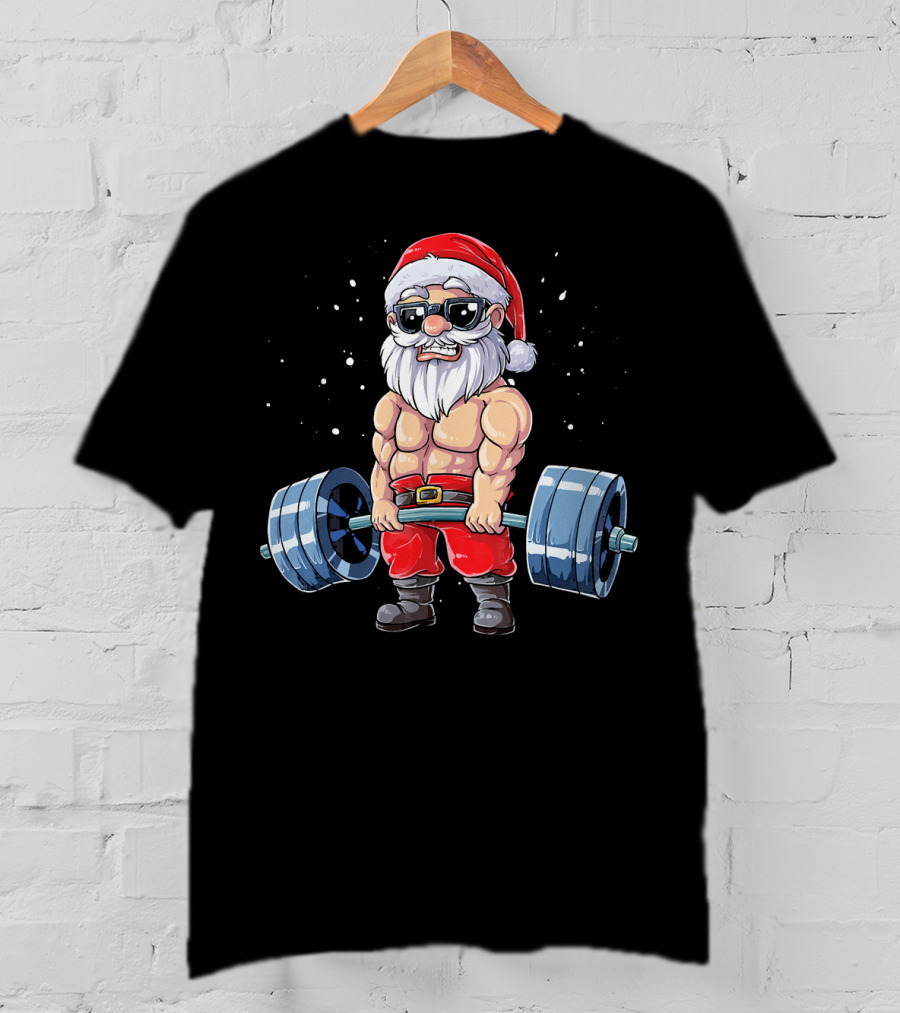 Muscular Santa Deadlift Fitness Christmas T-Shirt