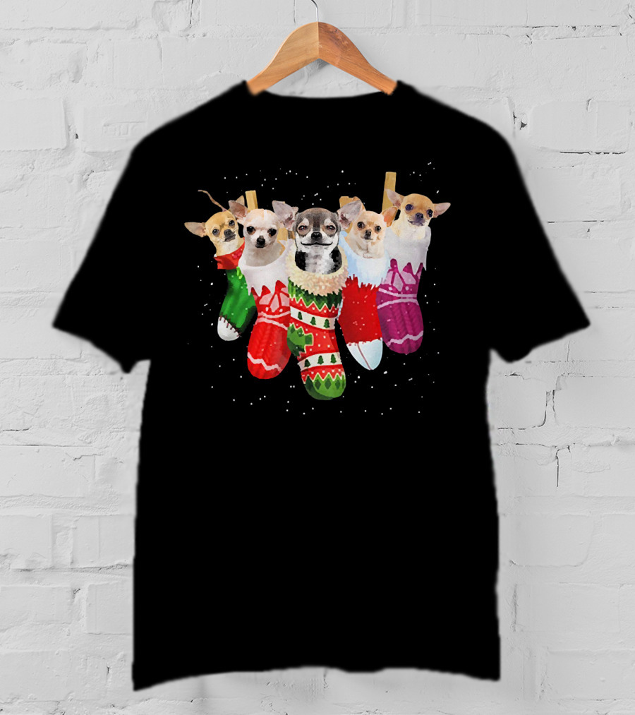 Chihuahua Puppies In Festive Holiday Socks T-Shirt