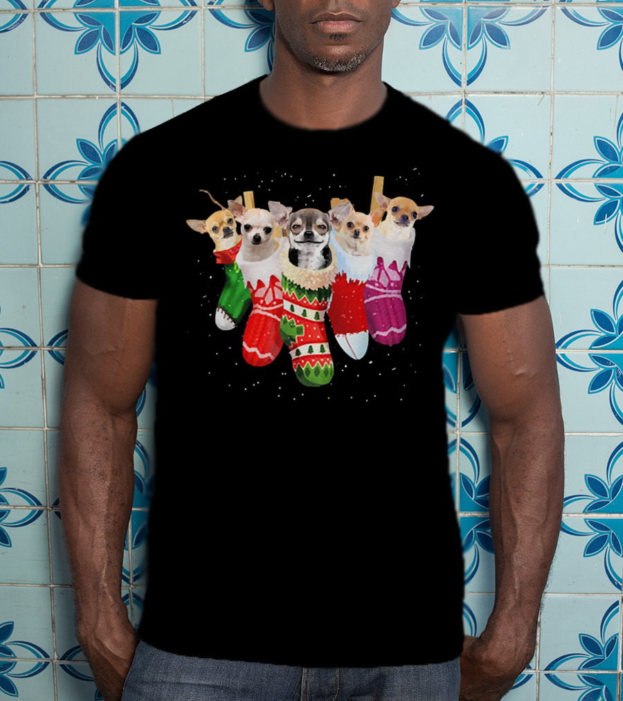 Chihuahua Puppies In Festive Holiday Socks T-Shirt