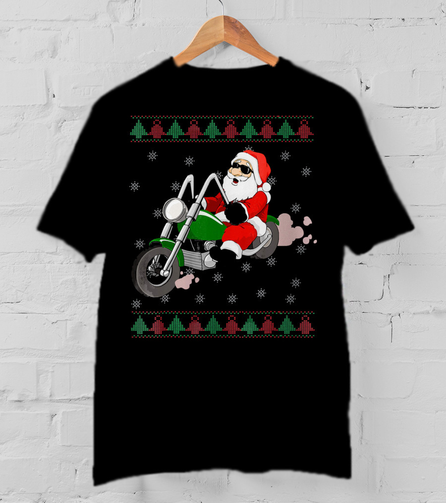 Funny Santa Claus Riding Motorcycle Christmas T-Shirt