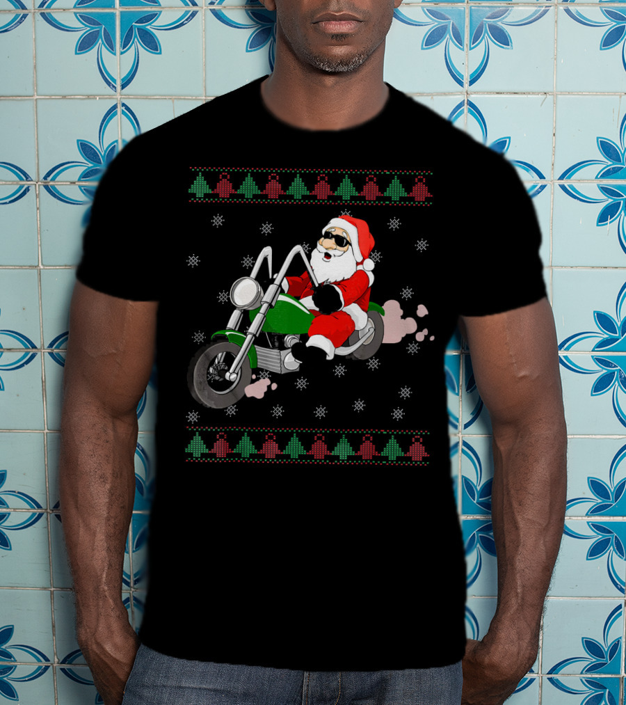 Funny Santa Claus Riding Motorcycle Christmas T-Shirt