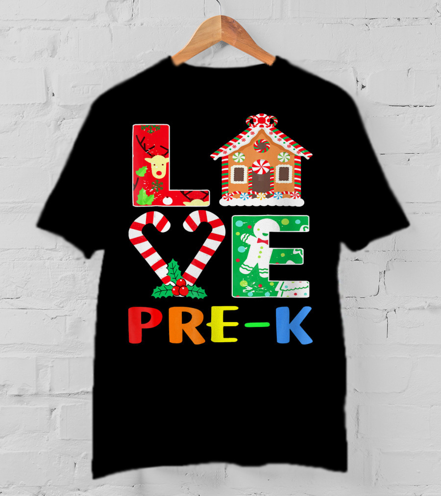 LOVE Candy Cane Reindeer Gingerbread PRE-K T-Shirt