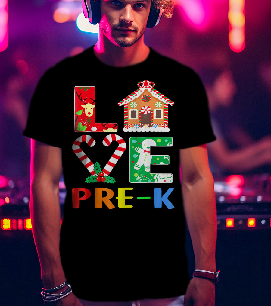 LOVE Candy Cane Reindeer Gingerbread PRE-K T-Shirt