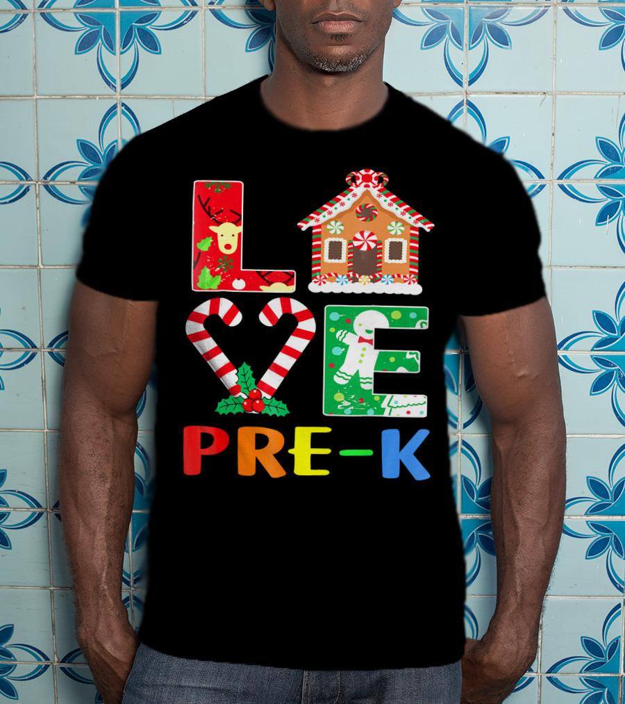 LOVE Candy Cane Reindeer Gingerbread PRE-K T-Shirt