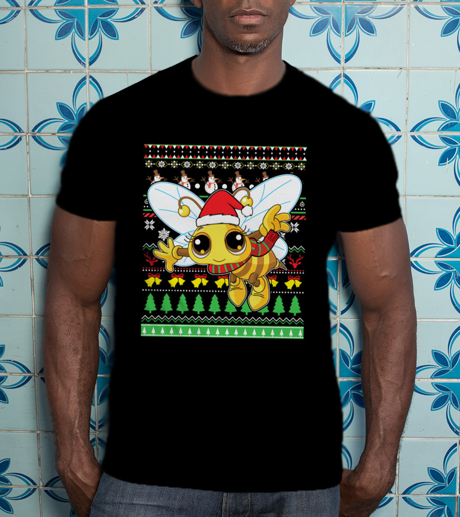 UglyBee Santa Claus Lovely Christmas Sweater Pattern With Cartoon Bee T-Shirt