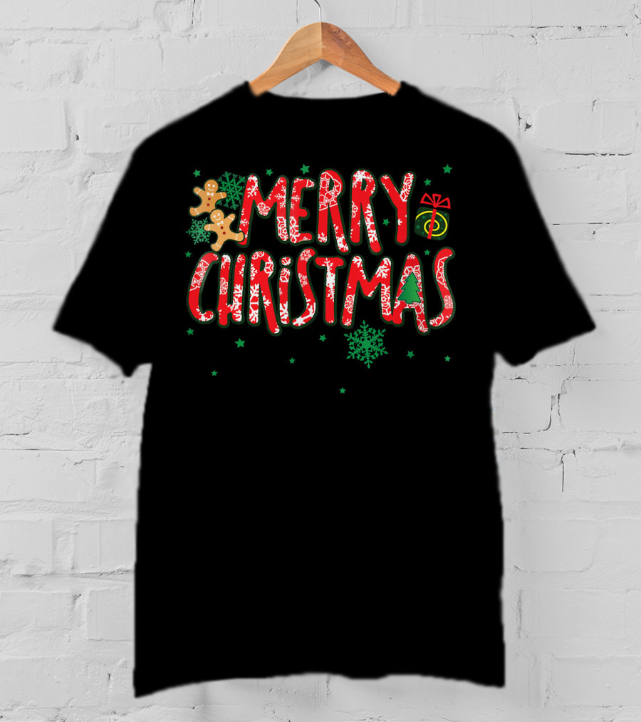 Merry Christmas Gingerbread Candy Cane Holiday Snowflakes Gifts T-Shirt