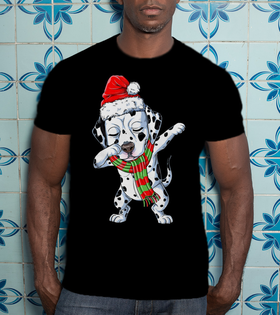Dabbing Dalmatian Puppy In Santa Hat And Festive Scarf T-Shirt
