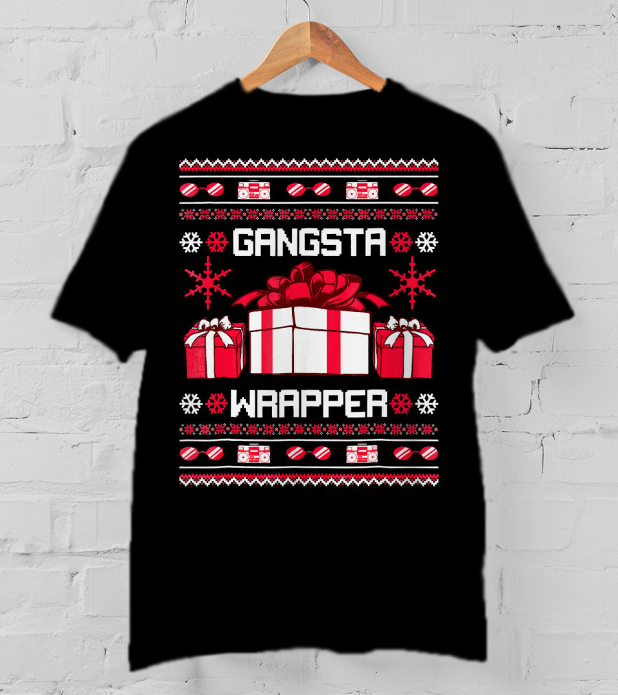 Gangsta Wrapper Christmas Presents And Boomboxes Ugly T-Shirt