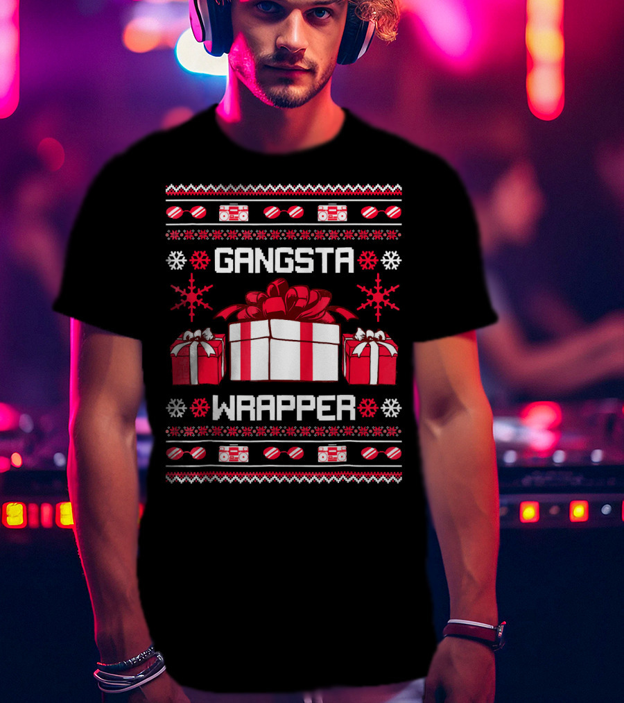 Gangsta Wrapper Christmas Presents And Boomboxes Ugly T-Shirt
