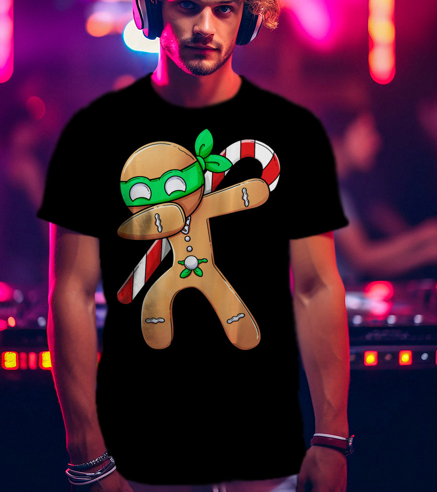 Christmas Boys Dabbing Gingerbread Ninja Candy Cane T-Shirt
