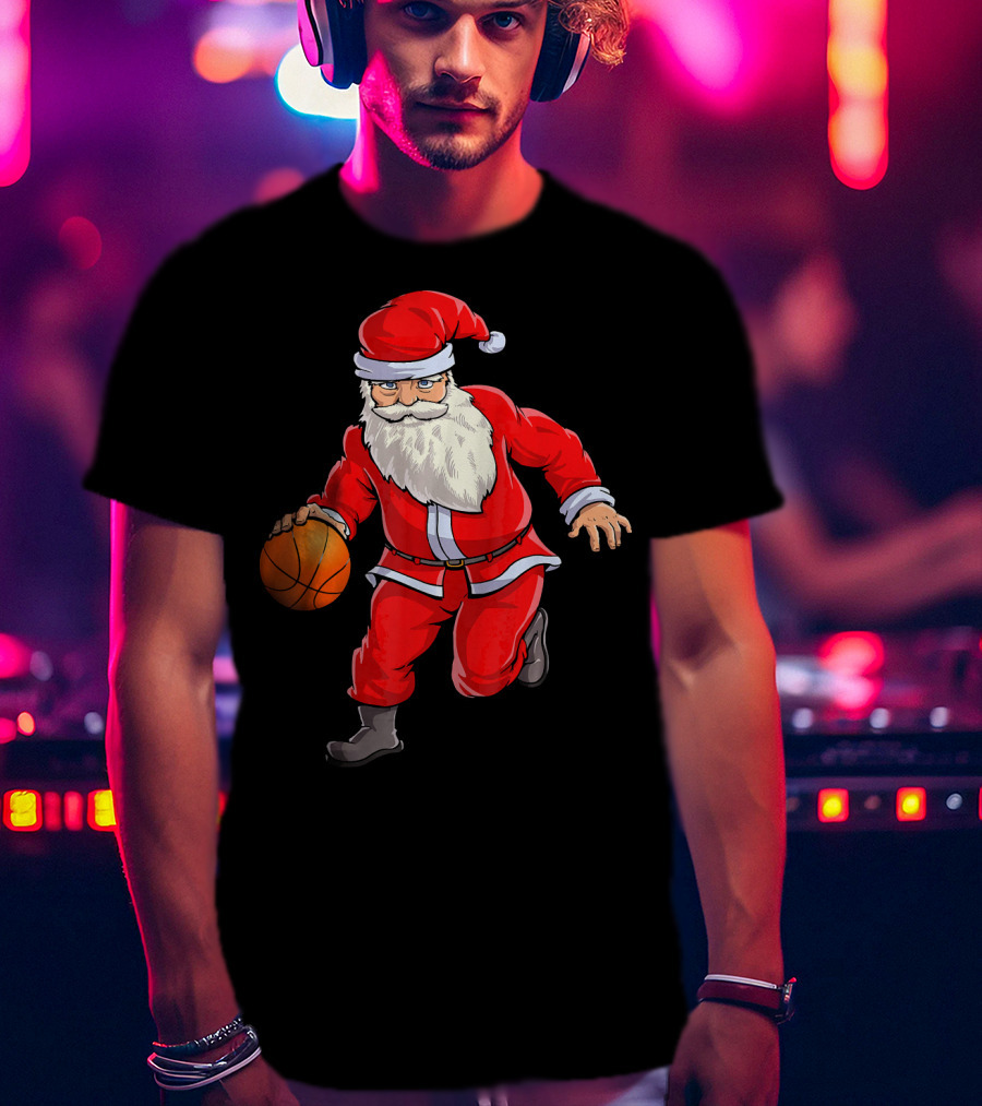 Santa Claus Basketball Dribble Christmas T-Shirt