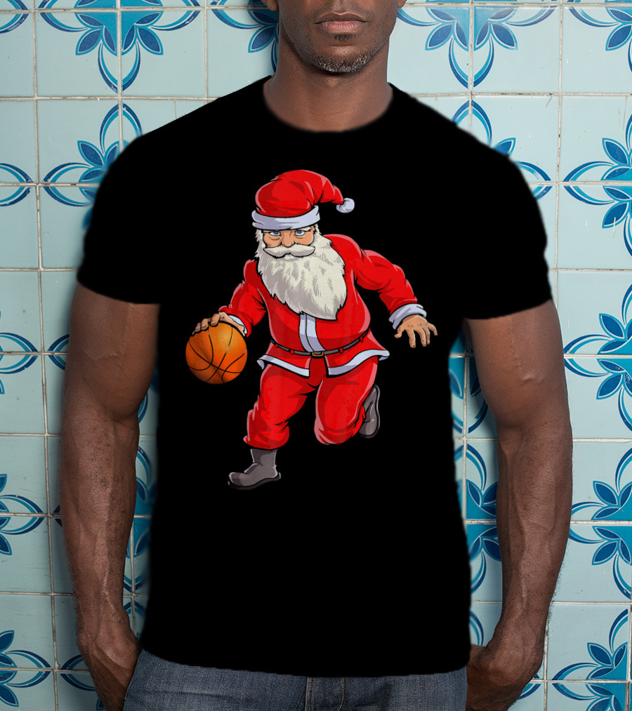 Santa Claus Basketball Dribble Christmas T-Shirt