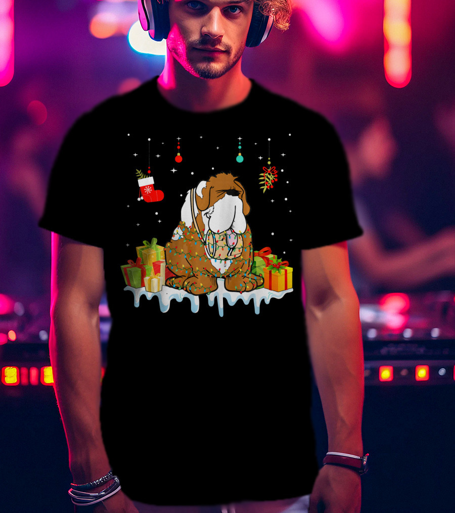 Christmas Bernard Dog With Presents And Festive Decorations T-Shirt