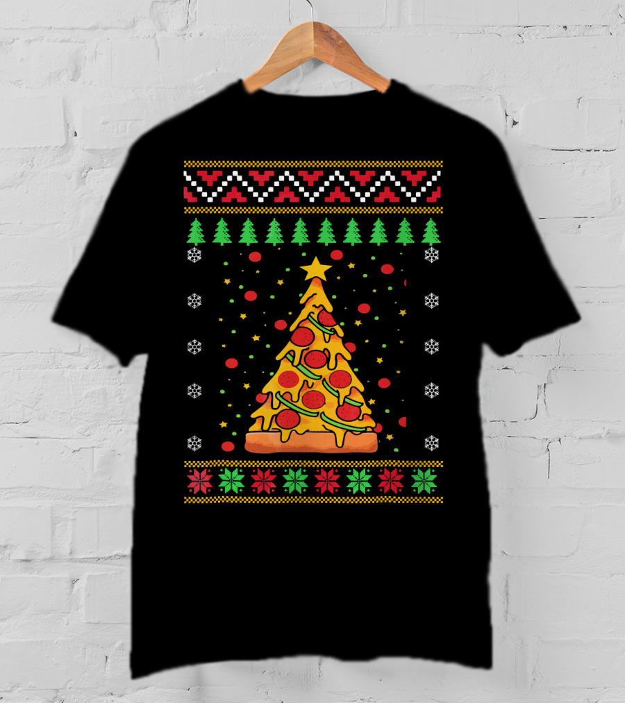 Pizza Ugly Christmas Xmas Tree Pepperoni Cheese Holiday T-Shirt