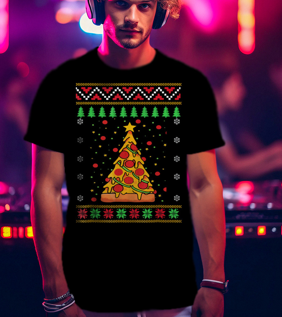 Pizza Ugly Christmas Xmas Tree Pepperoni Cheese Holiday T-Shirt