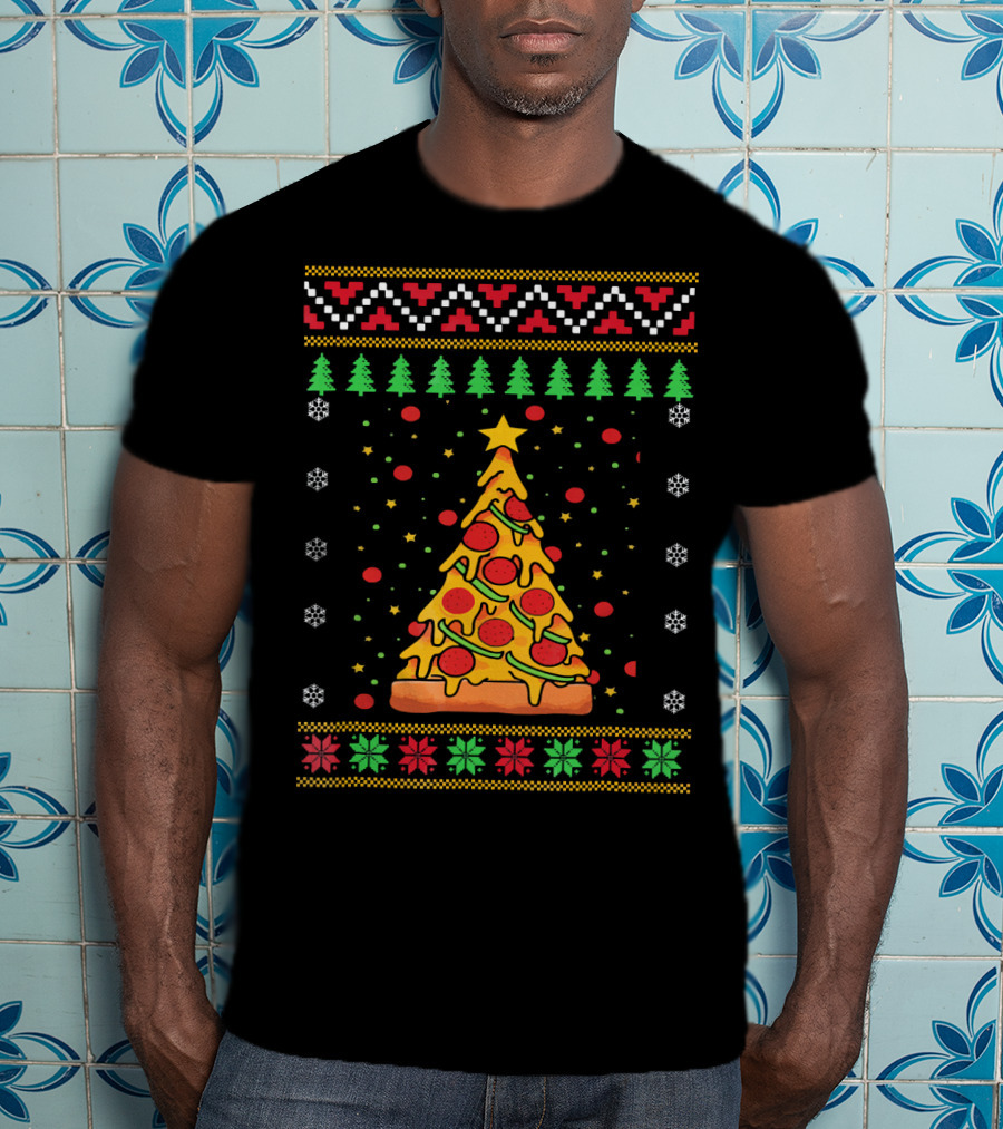 Pizza Ugly Christmas Xmas Tree Pepperoni Cheese Holiday T-Shirt