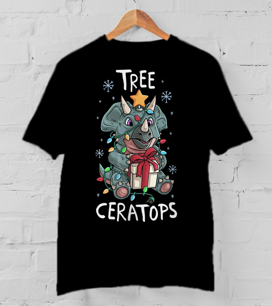 Tree Ceratops Cute Triceratops Dinosaur Christmas Lights T-Shirt