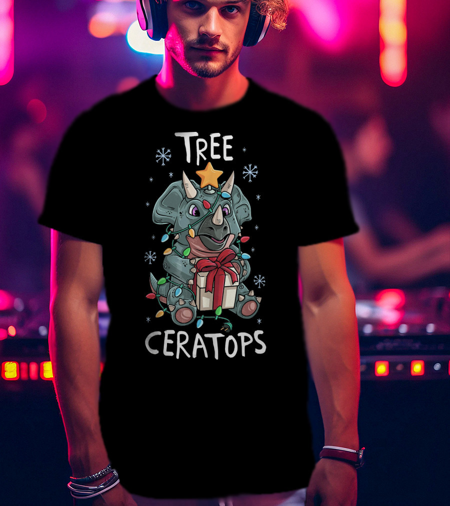 Tree Ceratops Cute Triceratops Dinosaur Christmas Lights T-Shirt