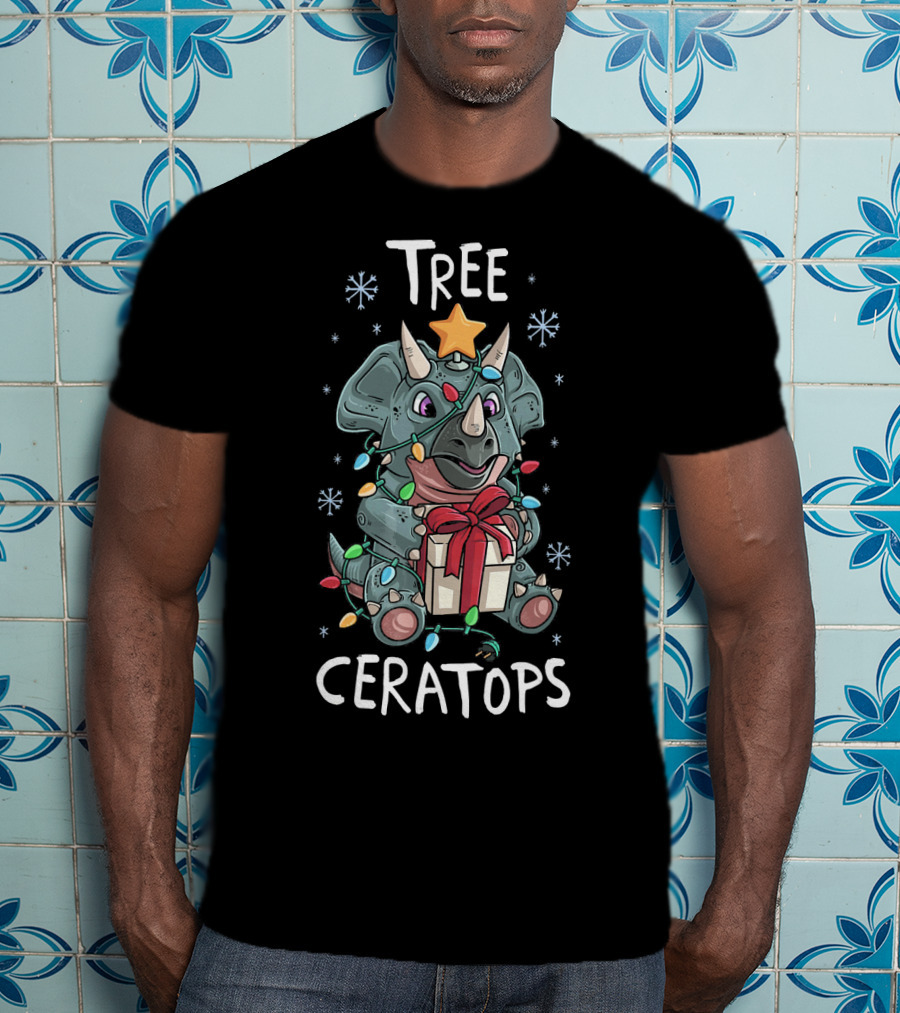 Tree Ceratops Cute Triceratops Dinosaur Christmas Lights T-Shirt