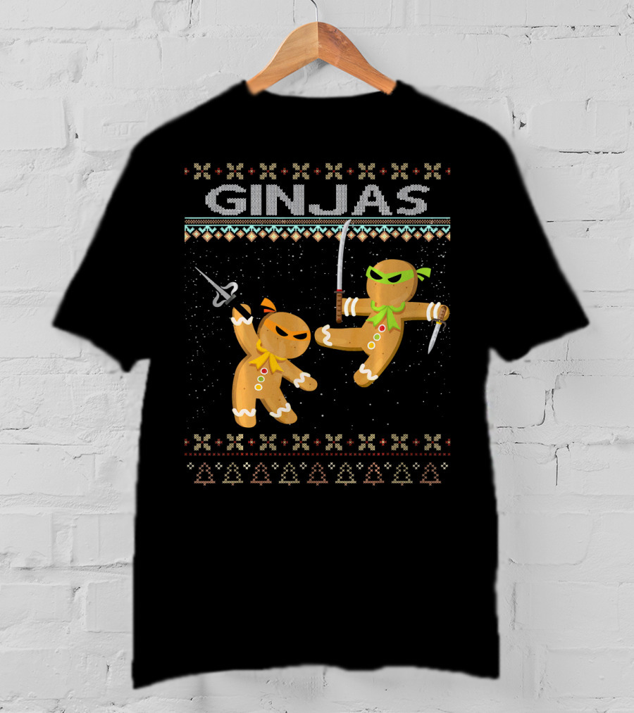 Ginjas Gingerbread Ninjas Funny Ugly Christmas T-Shirt