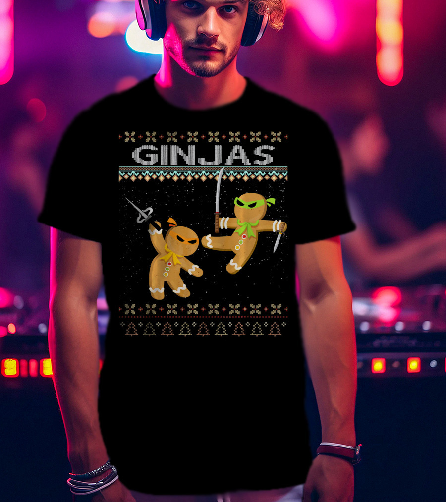 Ginjas Gingerbread Ninjas Funny Ugly Christmas T-Shirt