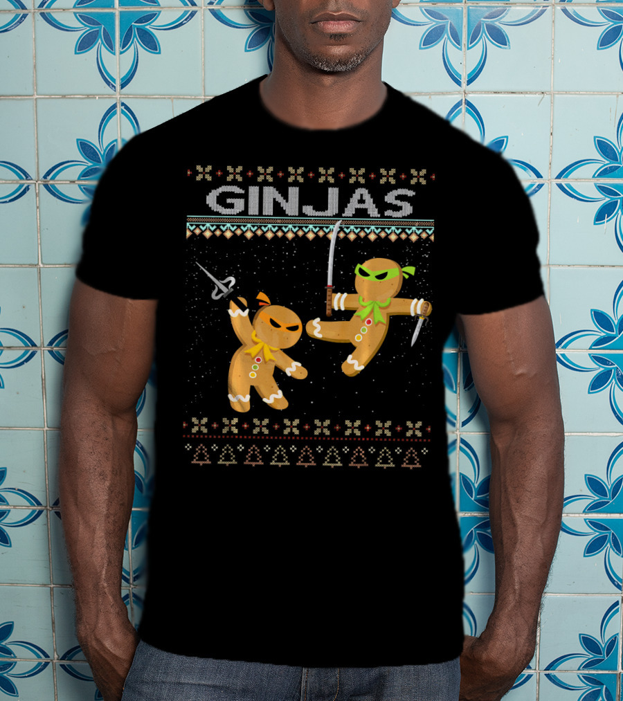 Ginjas Gingerbread Ninjas Funny Ugly Christmas T-Shirt