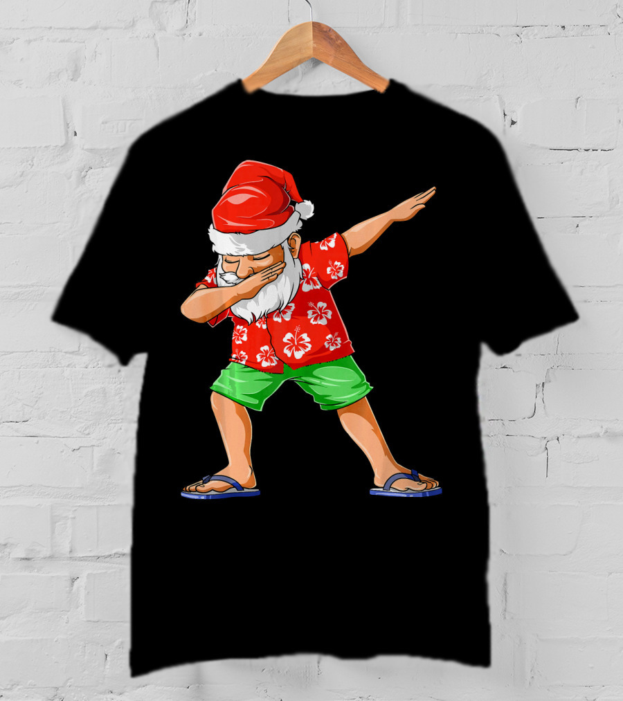 Dabbing Santa In Hawaiian Shirt And Sandals Christmas In July Party T-Shirt
