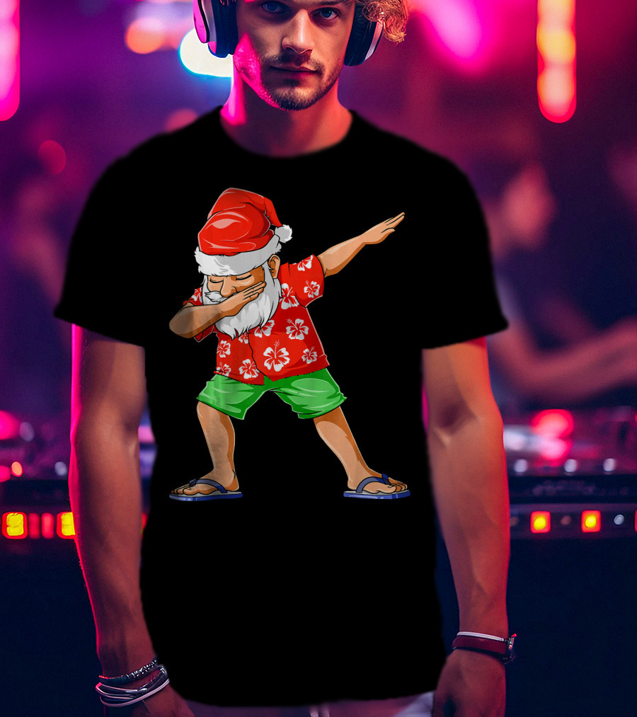 Dabbing Santa In Hawaiian Shirt And Sandals Christmas In July Party T-Shirt