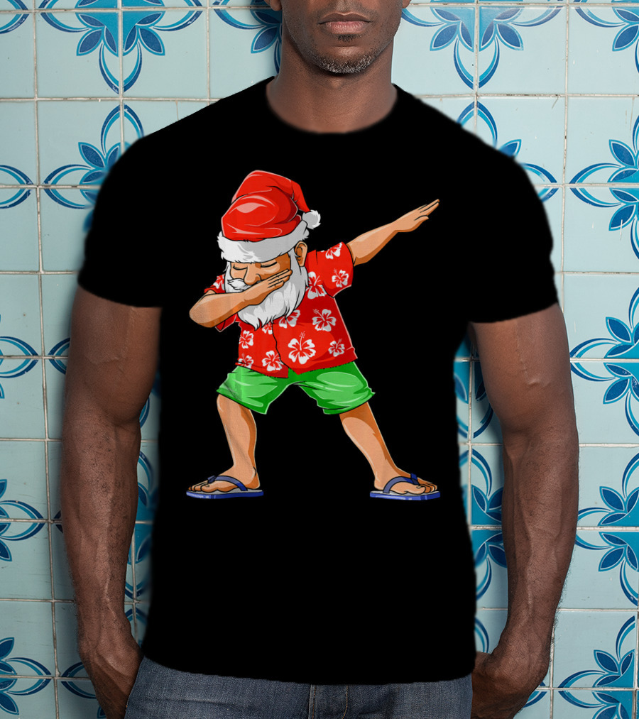 Dabbing Santa In Hawaiian Shirt And Sandals Christmas In July Party T-Shirt