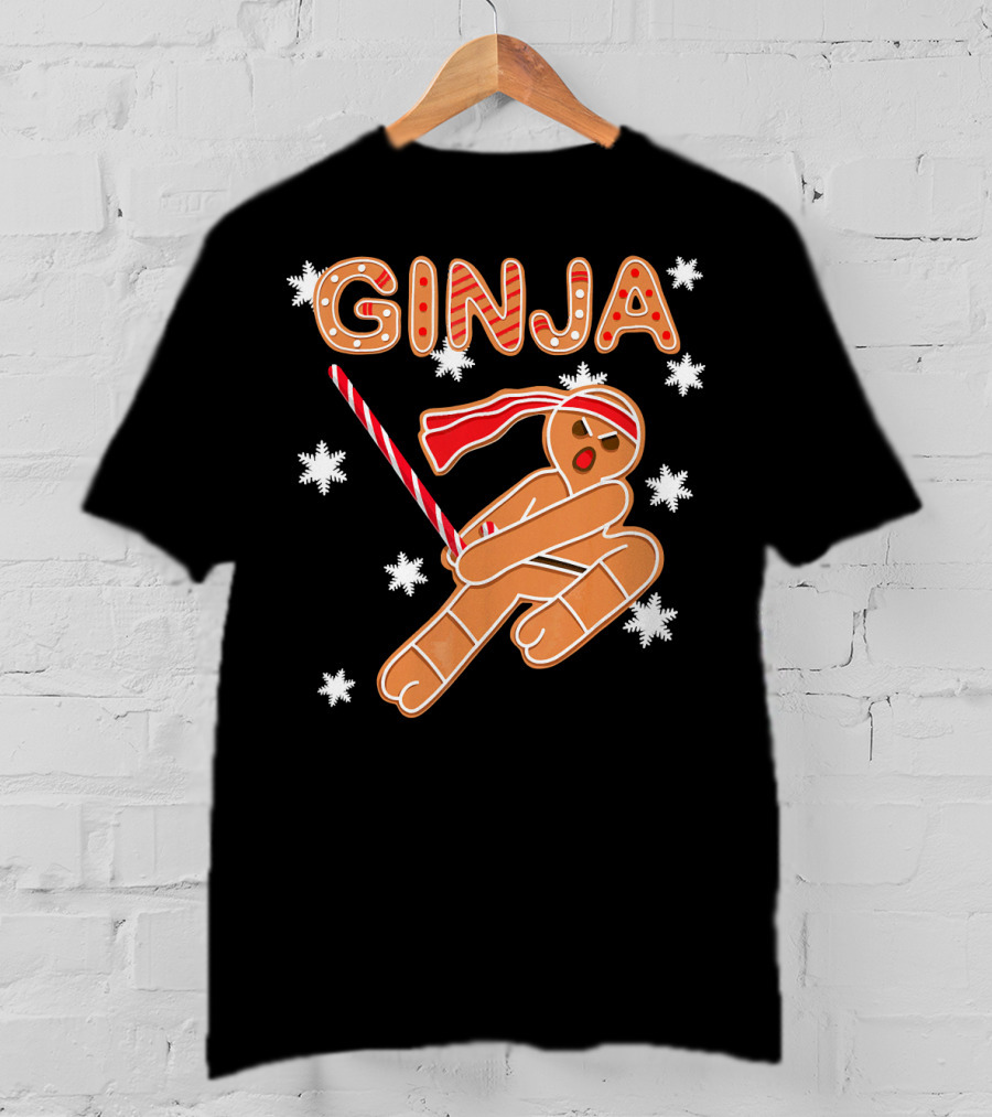 Gingerbread Ginja Funny Christmas Ninja Candy Cane Snowflakes T-Shirt