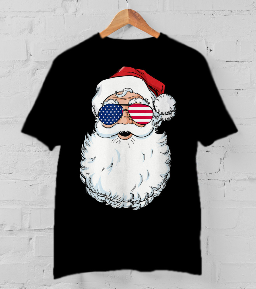 Santa Claus Patriotic USA Sunglasses Christmas T-Shirt