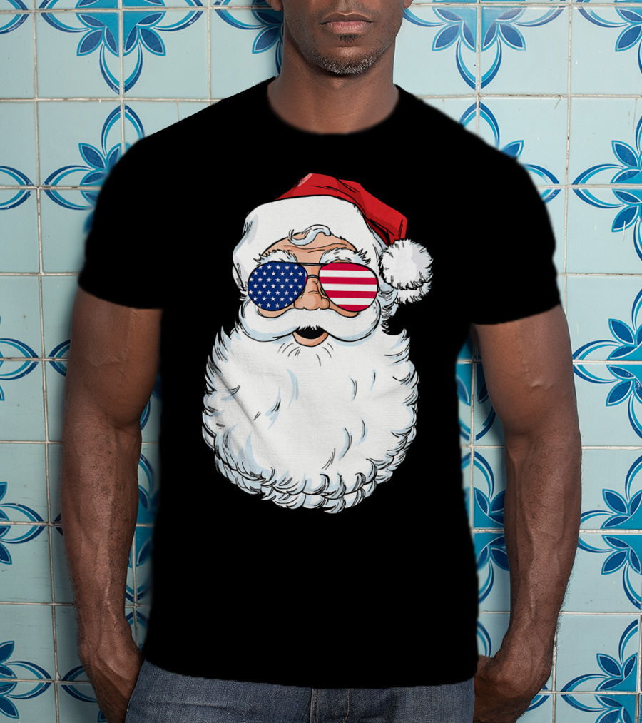 Santa Claus Patriotic USA Sunglasses Christmas T-Shirt