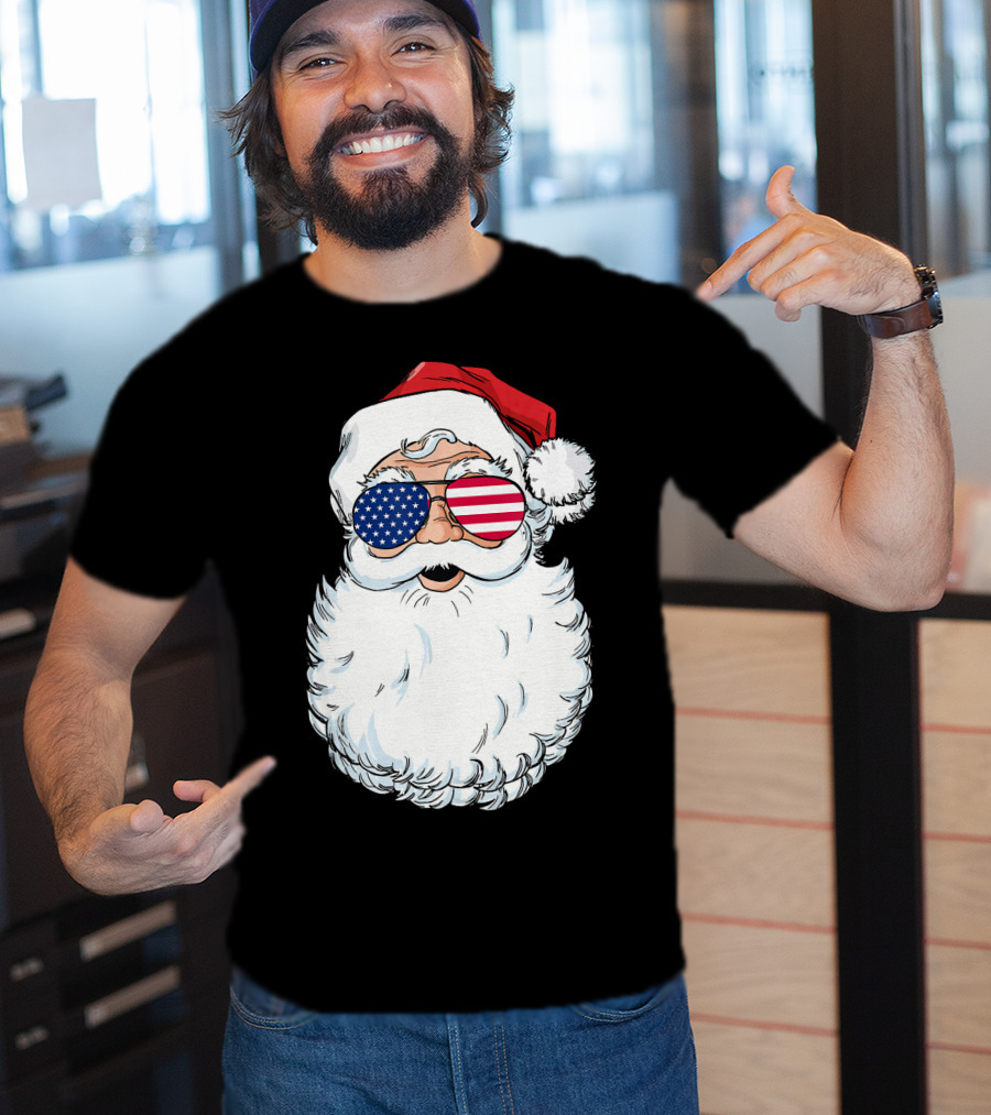 Santa Claus Patriotic USA Sunglasses Christmas T-Shirt