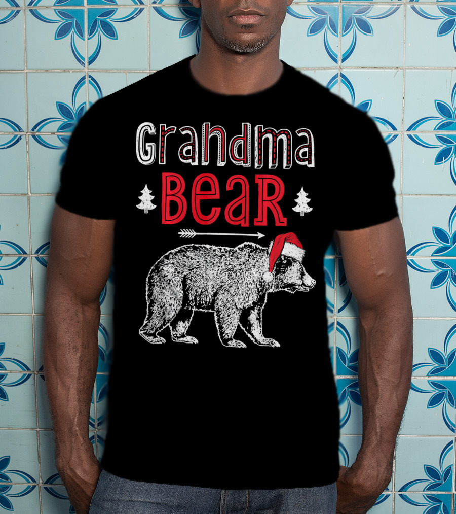 Grandma Bear Christmas Santa Hat Family Holiday Winter T-Shirt