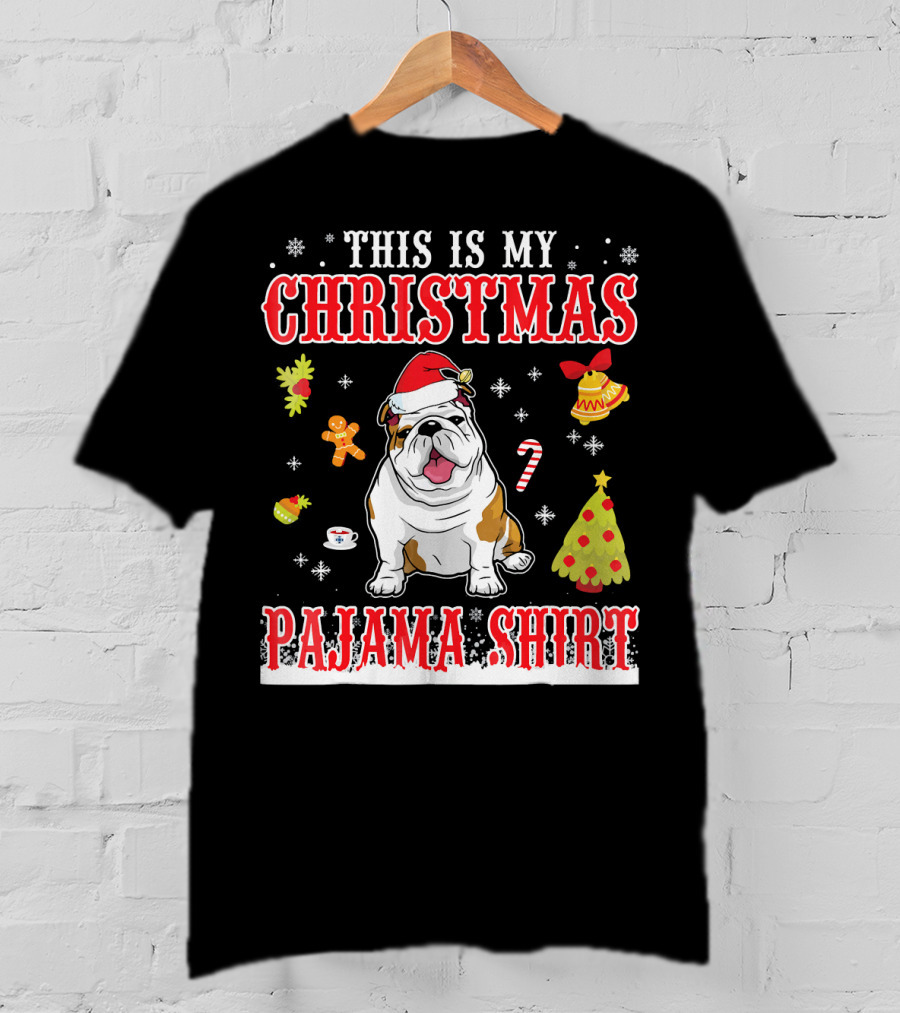 This Is My Christmas Pajama Shirt English Bulldog Snowflake Festive Holiday T-Shirt