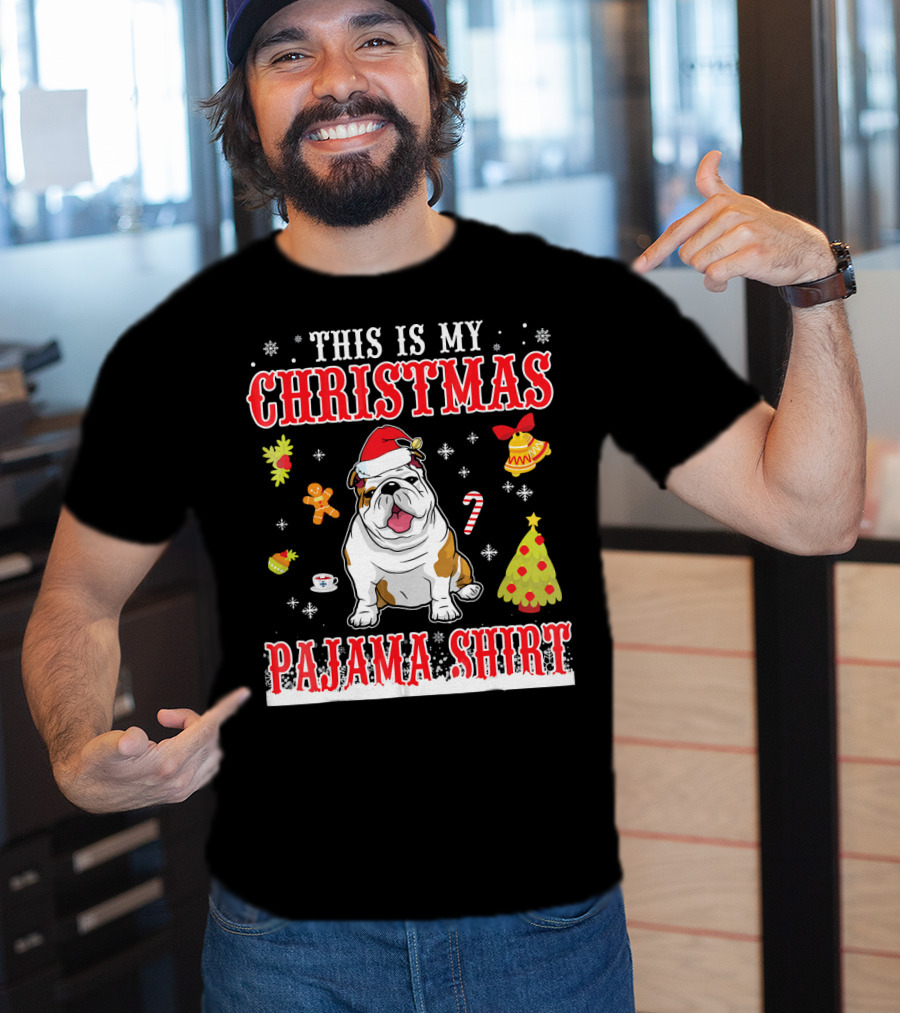 This Is My Christmas Pajama Shirt English Bulldog Snowflake Festive Holiday T-Shirt