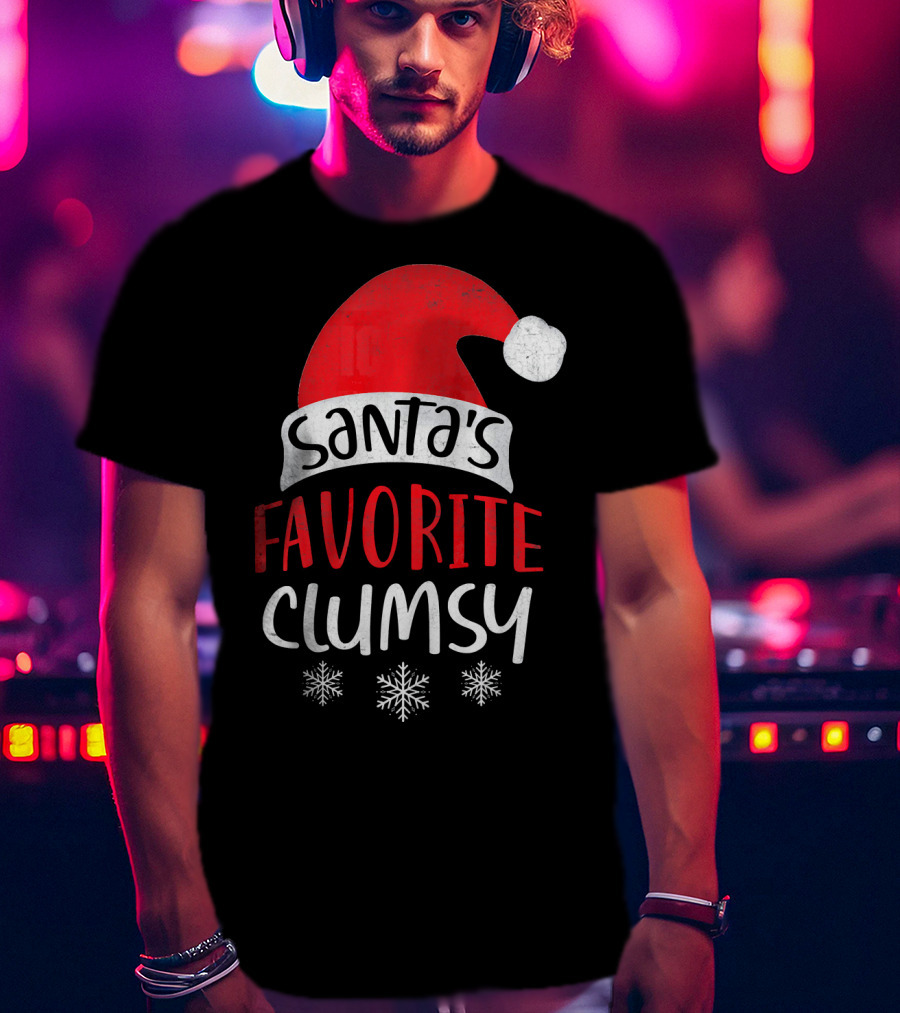 Santa's Favorite Clumsy Christmas Snowflakes Santa Hat T-Shirt