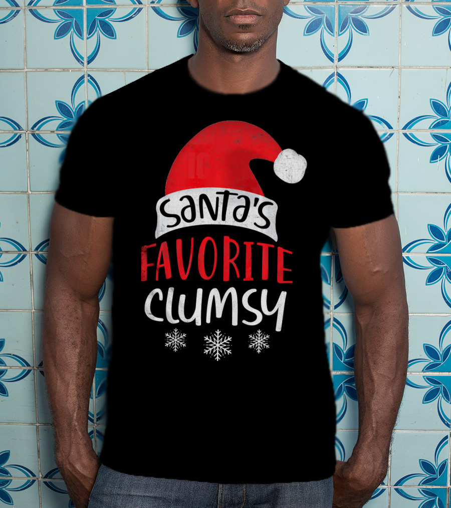 Santa's Favorite Clumsy Christmas Snowflakes Santa Hat T-Shirt