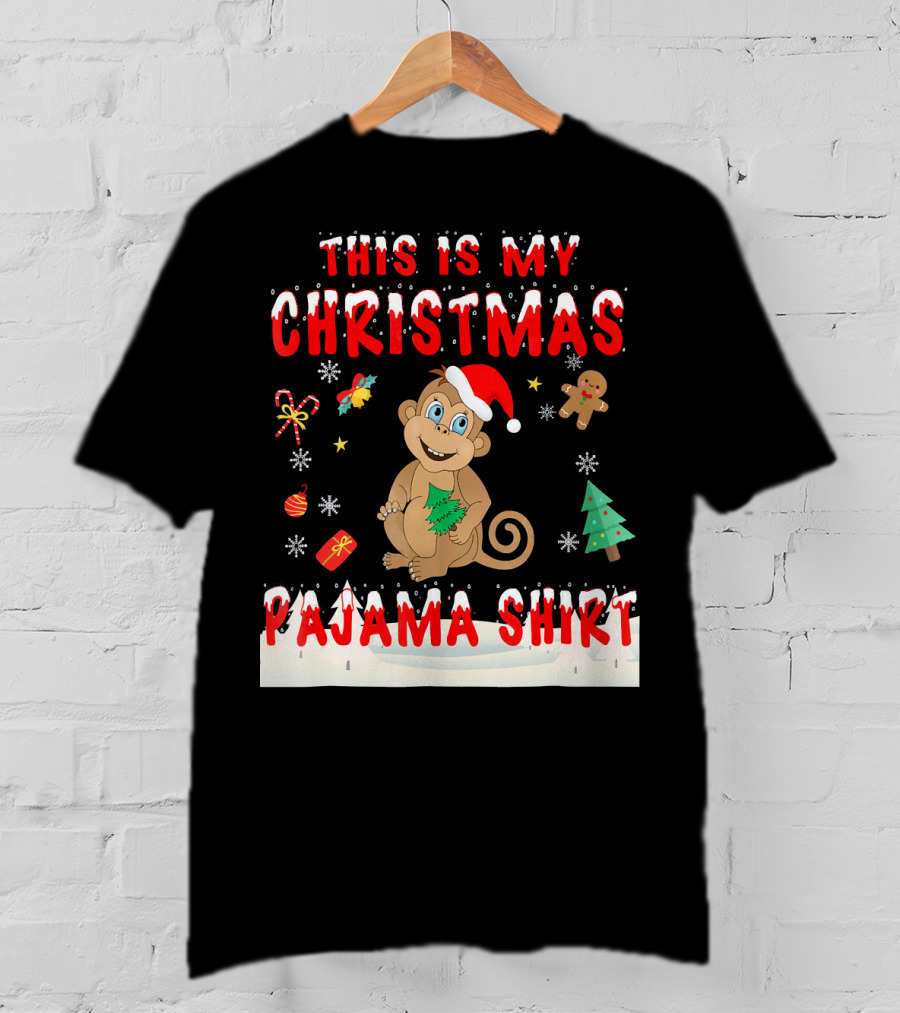 This Is My Christmas Pajama Shirt Cute Monkey T-Shirt