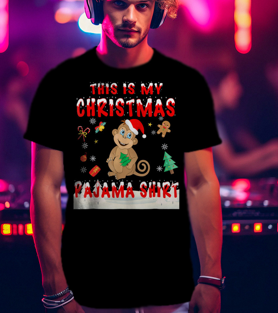 This Is My Christmas Pajama Shirt Cute Monkey T-Shirt